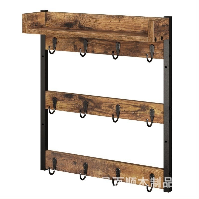 Suport pentru pahare din lemn masiv, montat pe perete, pentru ceașcă de cafea, raft de depozitare multistrat, stil rustic din lemn, raft de depozitare pentru cani, raft de scurgere