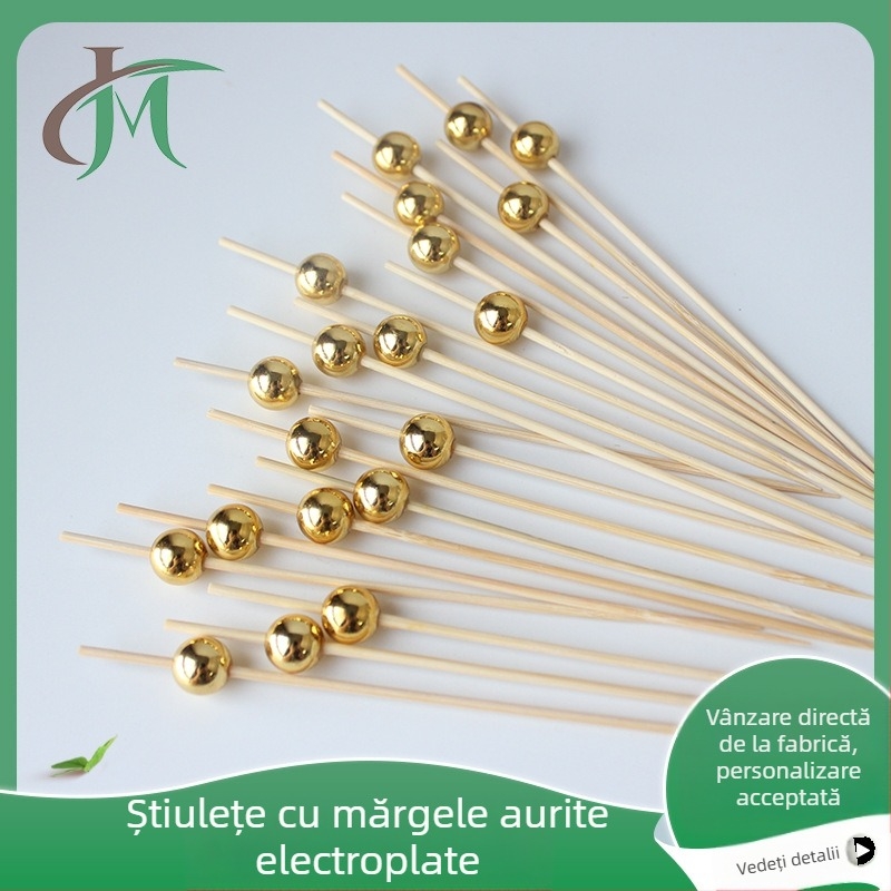 Amazon 100 buc/pachet mărgele aurii electrolizate bețișoare de fructe furculiță de fructe din bambus bețișor decorativ de unică folosință din bambus bețișor creativ cu șnur