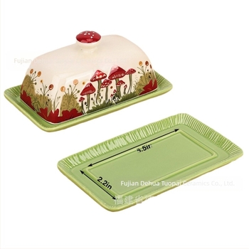 Cutie de depozitare a brânzii cu capac, pentru brânză și unt din ceramică, cu capac, pentru ciuperci, vânzare internațională