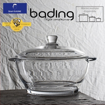 Bojiang, oală universală din sticlă călită caldă și rece, cu capac, cu două urechi, anti-opărire, bol, oală cu capac, salată, supă, creveți, oală Home Hotel