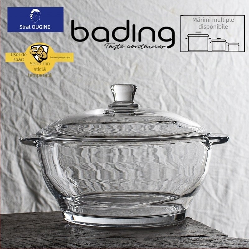 Bojiang, oală universală din sticlă călită caldă și rece, cu capac, cu două urechi, anti-opărire, bol, oală cu capac, salată, supă, creveți, oală Home Hotel