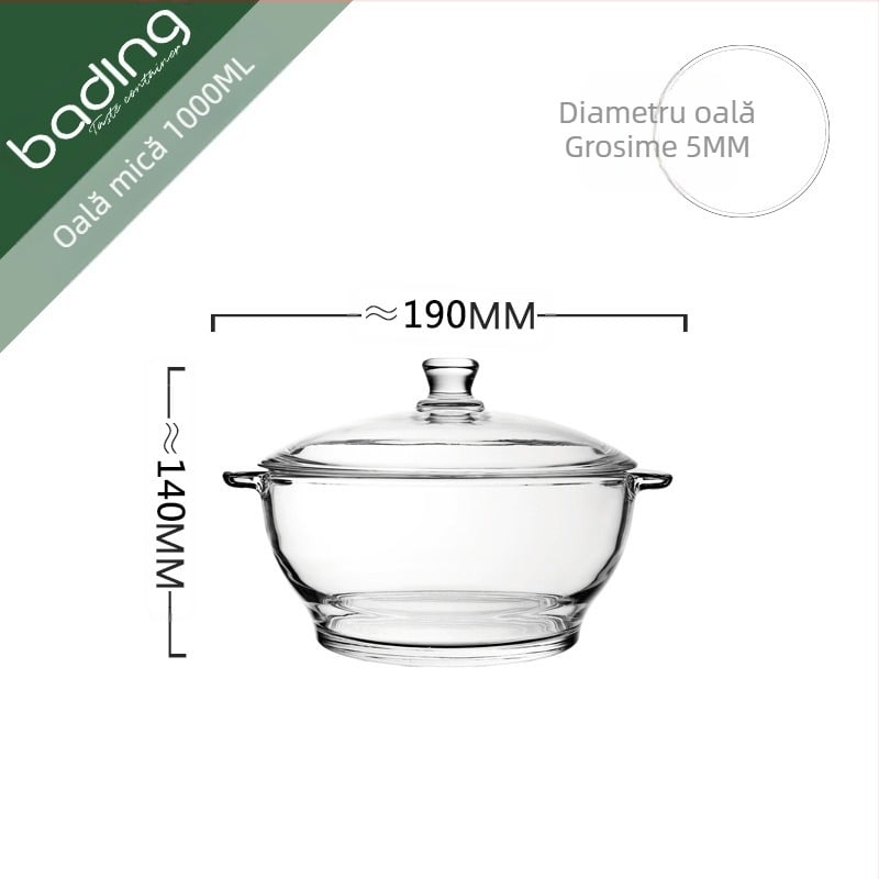 Bojiang, oală universală din sticlă călită caldă și rece, cu capac, cu două urechi, anti-opărire, bol, oală cu capac, salată, supă, creveți, oală Home Hotel