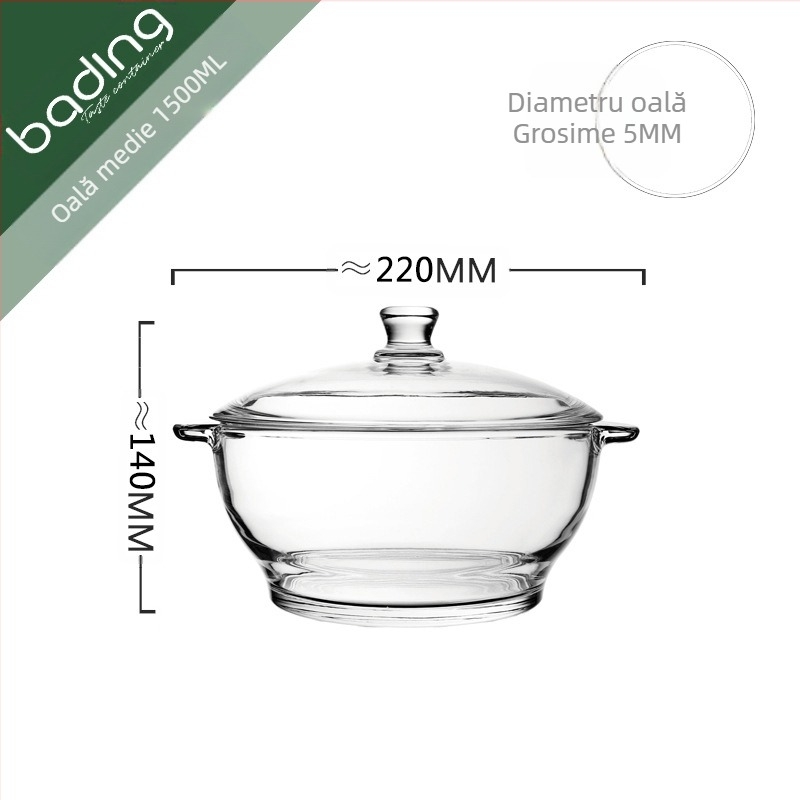 Bojiang, oală universală din sticlă călită caldă și rece, cu capac, cu două urechi, anti-opărire, bol, oală cu capac, salată, supă, creveți, oală Home Hotel