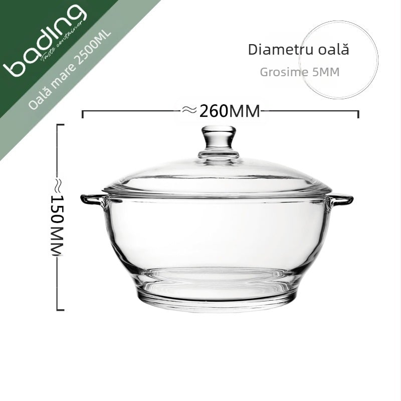Bojiang, oală universală din sticlă călită caldă și rece, cu capac, cu două urechi, anti-opărire, bol, oală cu capac, salată, supă, creveți, oală Home Hotel