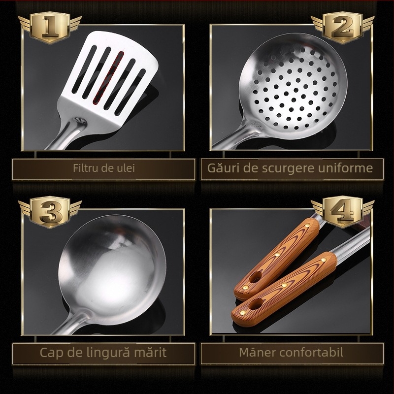 Spatulă din oțel inoxidabil, strecurătoare, lopată de prăjit, scurgere a supei, set complet de ustensile de bucătărie de uz casnic, set de ustensile de bucătărie, lingură, set de cinci piese