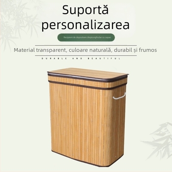 Nouă găleată de depozitare cu capac dreptunghiular cu cataramă, stil chinezesc, coș de rufe rezistent la praf, coș de haine murdare, coș de depozitare din bambus, producător en-gros