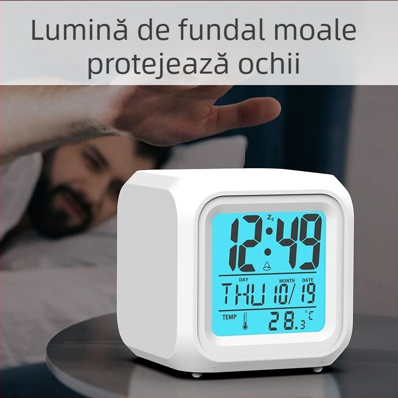 Ceas deșteptător electronic cu LED-uri luminoase, cu funcție de schimbare a culorilor, cu funcție de alarmă ...