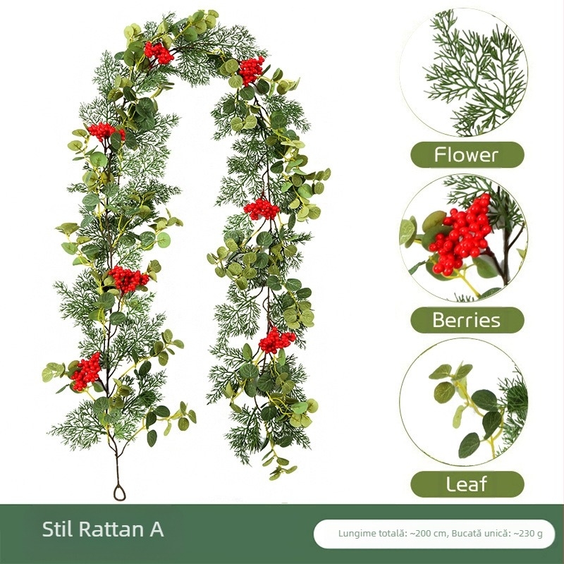 Simulare artificială transfrontalieră ratan pin chiparos fructe roșii decorare plantă verde viță de vie decorare casă decorare de sărbători simulare ratan