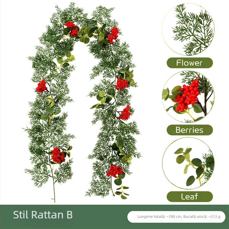 Simulare artificială transfrontalieră ratan pin chiparos fructe roșii decorare plantă verde viță de vie decorare casă decorare de sărbători simulare ratan