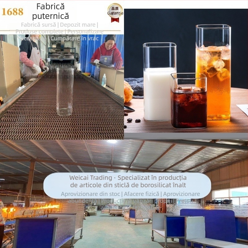 Cană pătrată borosilicată, cană de lapte, rezistentă la căldură, cană de ceai transparentă cu flori, cană de suc, cană de cafea, pahar