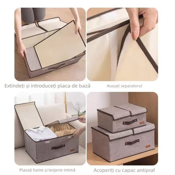 Cutie de depozitare pentru haine din bumbac și in, cu capac dulap de uz casnic, pliabilă, cu capac, rezistent la praf, cutie de depozitare pentru haine interioare