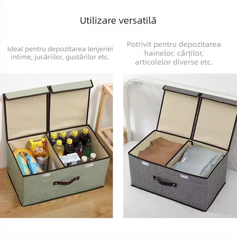 Cutie de depozitare pentru haine din bumbac și in, cu capac dulap de uz casnic, pliabilă, cu capac, rezistent la praf, cutie de depozitare pentru haine interioare