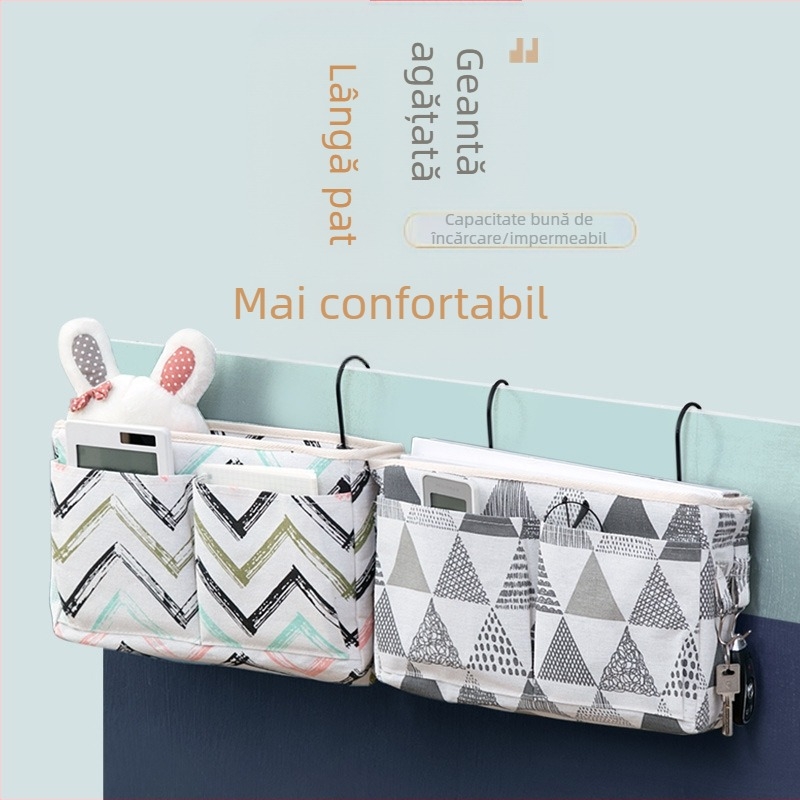 Coș agățat multifuncțional pentru pat, aranjament de depozitare, geantă de dormitor universitar, noptieră, material textil, coș agățat, diverse articole