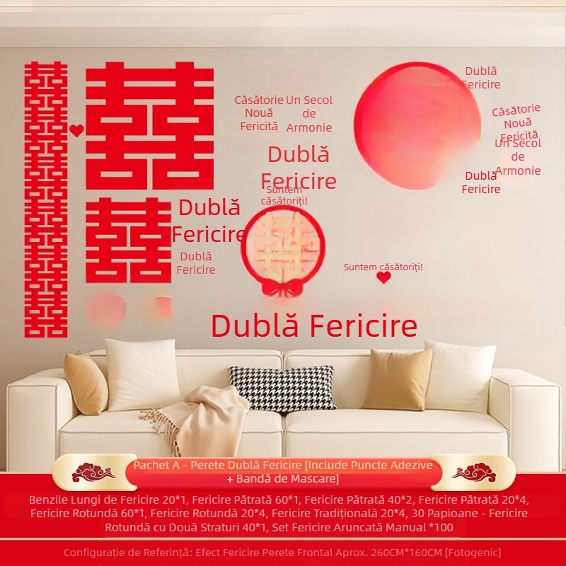 Autocolant de perete cu o sută de fericite pentru nuntă, costum, perete complet, cuvânt fericit, aspect cameră de nuntă, living, dormitor, fundal foto, perete, o sută de fericite