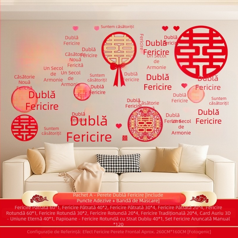 Autocolant de perete cu o sută de fericite pentru nuntă, costum, perete complet, cuvânt fericit, aspect cameră de nuntă, living, dormitor, fundal foto, perete, o sută de fericite