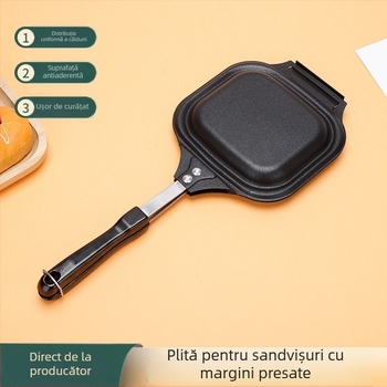 Tigaie din aluminiu cu margini ridicate, tigaie grill cu două fețe pentru sandvișuri, pâine, friptură, burgeri și ouă, multifuncțională