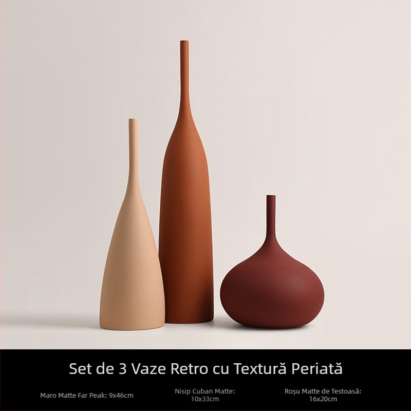 Behanmei Vază ceramică cu textură periată retro europeană și americană, culoare Morandi, uscată, moale, cameră de probă, ornamente nordice