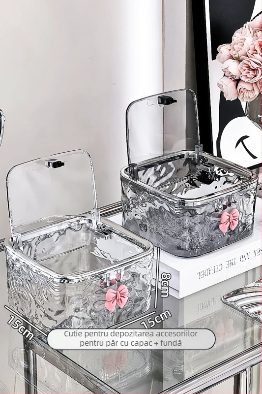 Cutie de depozitare pentru accesorii de păr pentru copii, cutie de bijuterii cu bandă de păr de mare capacitate pentru fete și bebeluși, cu bandă de păr cu bandă de cauciuc