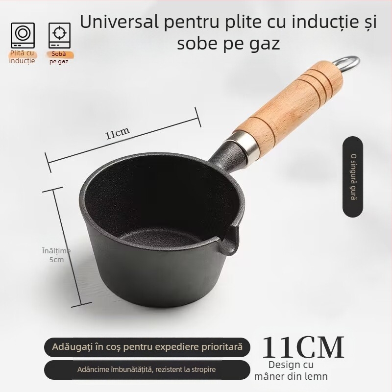 Internet Celebrity Ulei Fierbinte Tigaie Mică Mâner Din Lemn Stropire De Ulei Artefact Din Fontă Mini Tigaie Mică Din Fier Tigaie De Uz Casnic Prăjit Ou Tigaie Mică Pentru Ulei Fierbinte