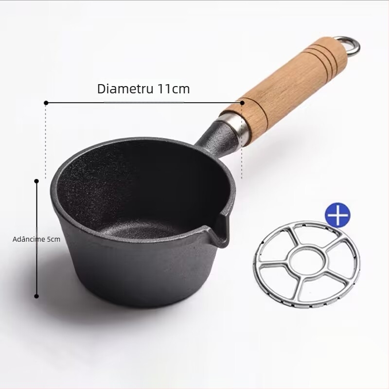 Internet Celebrity Ulei Fierbinte Tigaie Mică Mâner Din Lemn Stropire De Ulei Artefact Din Fontă Mini Tigaie Mică Din Fier Tigaie De Uz Casnic Prăjit Ou Tigaie Mică Pentru Ulei Fierbinte
