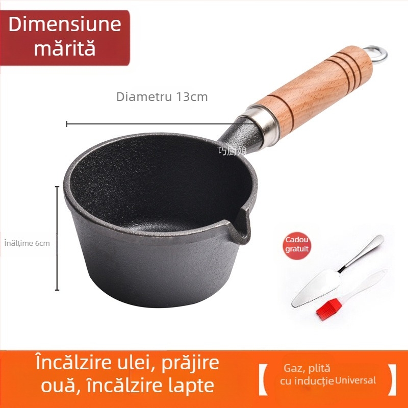 Internet Celebrity Ulei Fierbinte Tigaie Mică Mâner Din Lemn Stropire De Ulei Artefact Din Fontă Mini Tigaie Mică Din Fier Tigaie De Uz Casnic Prăjit Ou Tigaie Mică Pentru Ulei Fierbinte