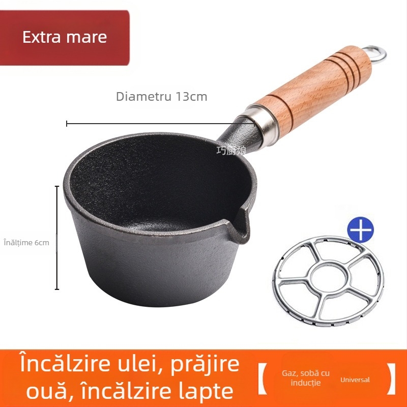 Internet Celebrity Ulei Fierbinte Tigaie Mică Mâner Din Lemn Stropire De Ulei Artefact Din Fontă Mini Tigaie Mică Din Fier Tigaie De Uz Casnic Prăjit Ou Tigaie Mică Pentru Ulei Fierbinte