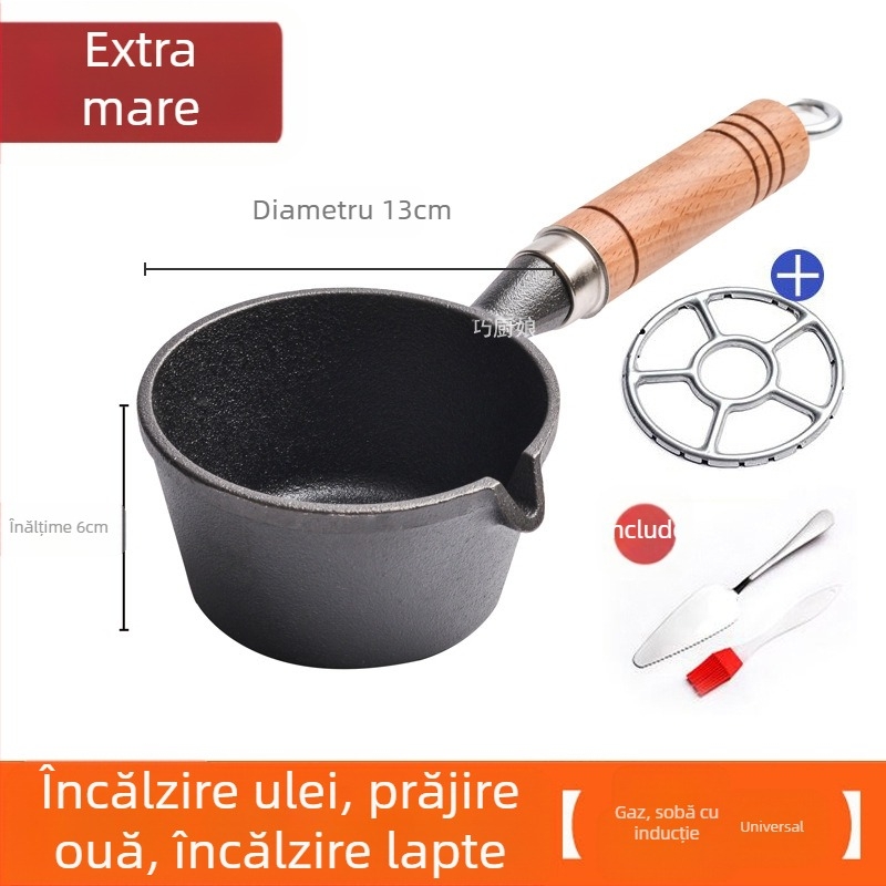 Internet Celebrity Ulei Fierbinte Tigaie Mică Mâner Din Lemn Stropire De Ulei Artefact Din Fontă Mini Tigaie Mică Din Fier Tigaie De Uz Casnic Prăjit Ou Tigaie Mică Pentru Ulei Fierbinte