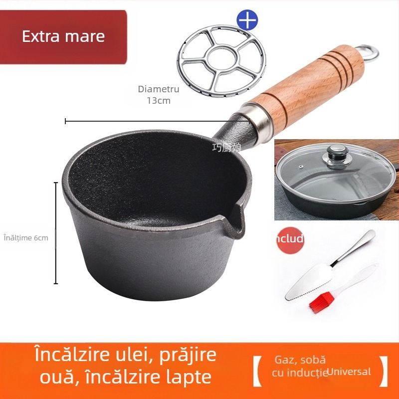 Internet Celebrity Ulei Fierbinte Tigaie Mică Mâner Din Lemn Stropire De Ulei Artefact Din Fontă Mini Tigaie Mică Din Fier Tigaie De Uz Casnic Prăjit Ou Tigaie Mică Pentru Ulei Fierbinte