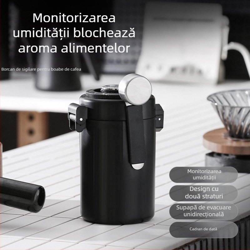 Produs nou 304, rezervor de depozitare cu tun din oțel alimentar, rezervor sigilat pentru boabe de cafea, rezervor de depozitare cu dublu strat, rezervor de evacuare unidirecțional, rezervor de depozitare cu două straturi, calitate alimentară