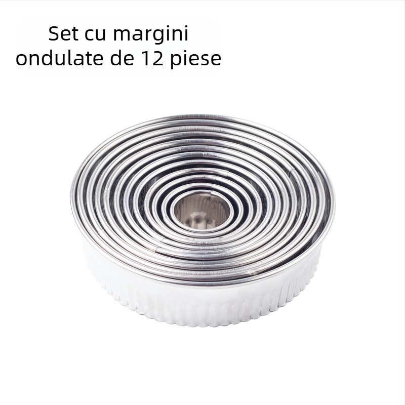 Piele de găluște din oțel inoxidabil, mucegai din trei piese, piele de găluște de bucătărie, dimensiuni mari și medii, tăietură circulară dentară din oțel inoxidabil