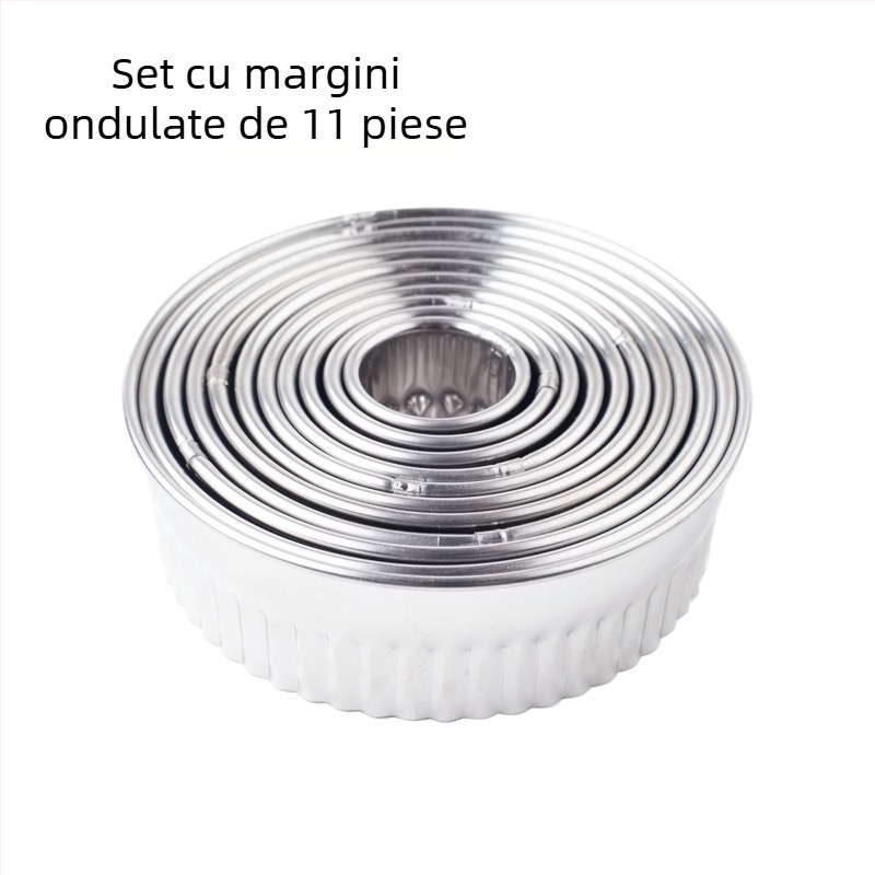 Piele de găluște din oțel inoxidabil, mucegai din trei piese, piele de găluște de bucătărie, dimensiuni mari și medii, tăietură circulară dentară din oțel inoxidabil