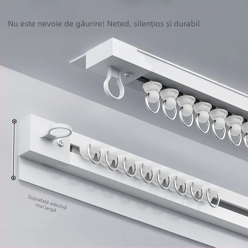 Șină glisantă autoadezivă perforată neperforată pentru fereastră tip bow-window, pentru perdea de balcon, montată lateral, silențioasă, lărgită, cu șină de ghidare, tip cârlig, pentru accesorii