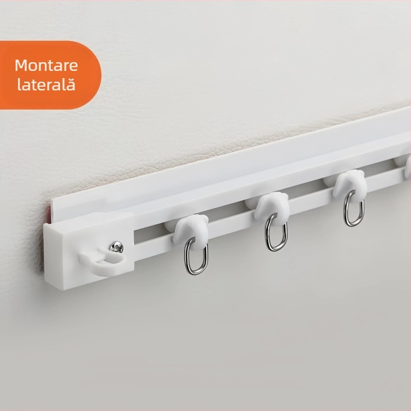 Șină glisantă autoadezivă perforată neperforată pentru fereastră tip bow-window, pentru perdea de balcon, montată lateral, silențioasă, lărgită, cu șină de ghidare, tip cârlig, pentru accesorii