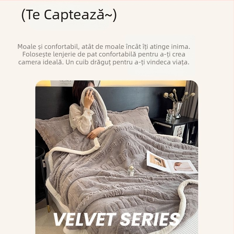 Pătură confortabilă din bumbac catifea, îngroșată, catifea corală, iarna, pătură de somn, birou, aer condiționat, pătură, acoperire, lapte catifea, pătură pentru canapea