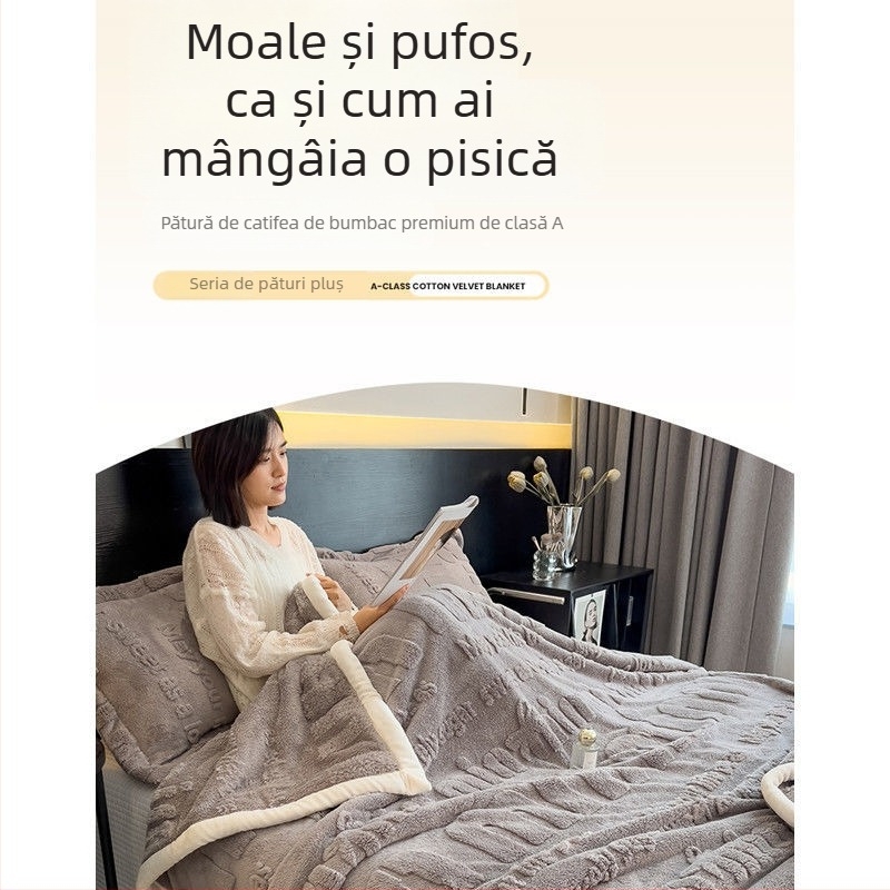 Pătură confortabilă din bumbac catifea, îngroșată, catifea corală, iarna, pătură de somn, birou, aer condiționat, pătură, acoperire, lapte catifea, pătură pentru canapea