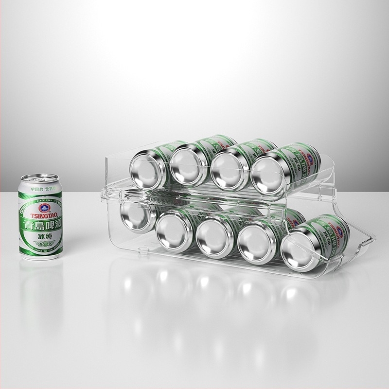 Cutie de depozitare a băuturilor pentru frigider cu dublu strat, cu role, organizator, raft de depozitare pentru Coca-Cola, cutie de depozitare pentru bucătărie