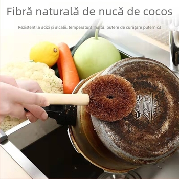 Perie de bucătărie din lemn de cocos natural, cu mâner din lemn, ulei antiaderent, perie de bucătărie din lemn pentru ghiveci, perie pentru ghiveci, perie pentru ghiveci cu mâner lung