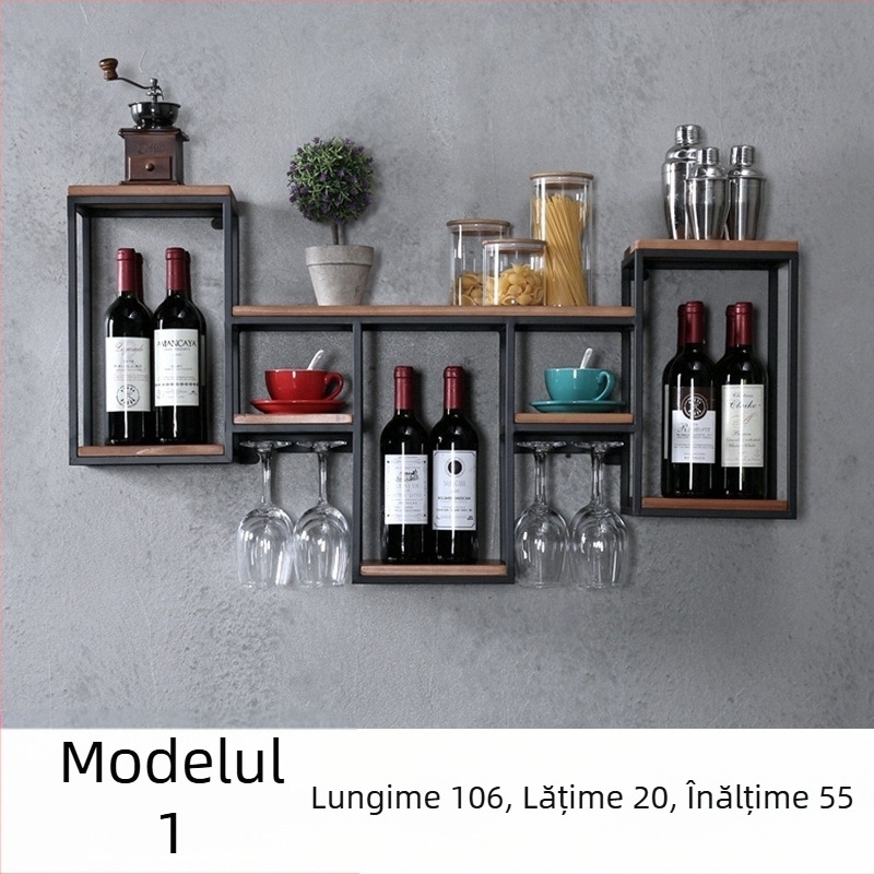 Stil european, fier forjat, lemn masiv, raft de vin, depozitare, raft de perete suspendat, raft de vin roșu, decor creativ pentru restaurant, dulap de vin, raft de pahar de vin