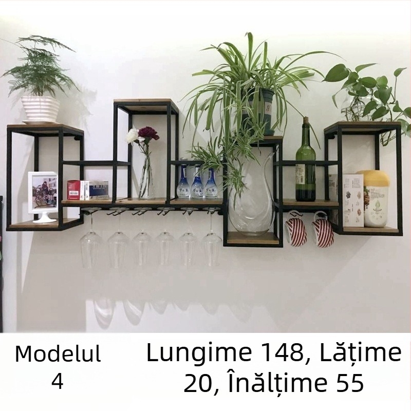 Stil european, fier forjat, lemn masiv, raft de vin, depozitare, raft de perete suspendat, raft de vin roșu, decor creativ pentru restaurant, dulap de vin, raft de pahar de vin