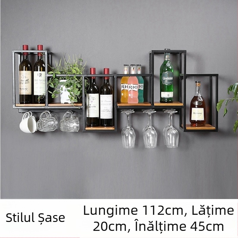 Stil european, fier forjat, lemn masiv, raft de vin, depozitare, raft de perete suspendat, raft de vin roșu, decor creativ pentru restaurant, dulap de vin, raft de pahar de vin