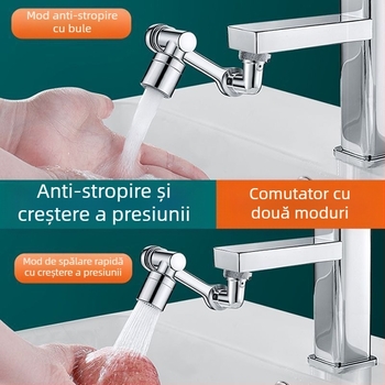 Braț mecanic universal pentru robinet, duză rezistentă la stropire, cu bule, prelungitor prelungit, braț mecanic rotativ la 1080 °