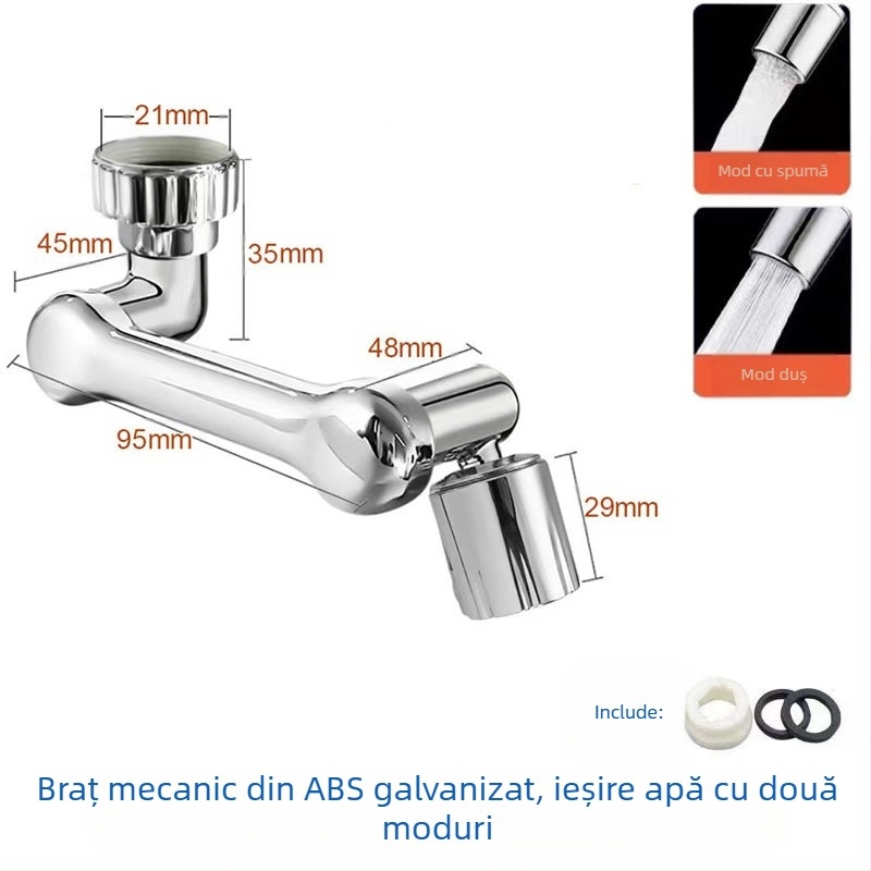 Braț mecanic universal pentru robinet, duză rezistentă la stropire, cu bule, prelungitor prelungit, braț mecanic rotativ la 1080 °