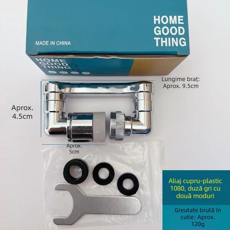 Braț mecanic universal pentru robinet, duză rezistentă la stropire, cu bule, prelungitor prelungit, braț mecanic rotativ la 1080 °