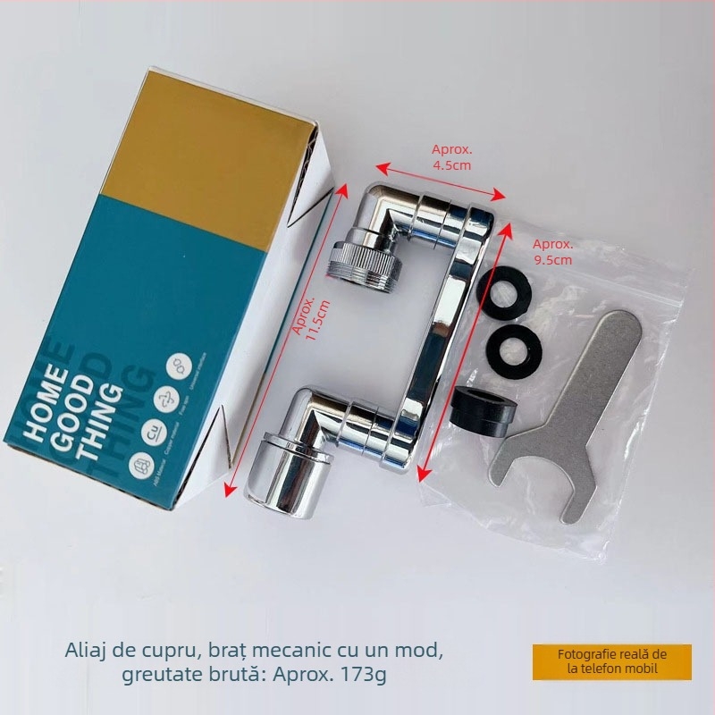 Braț mecanic universal pentru robinet, duză rezistentă la stropire, cu bule, prelungitor prelungit, braț mecanic rotativ la 1080 °