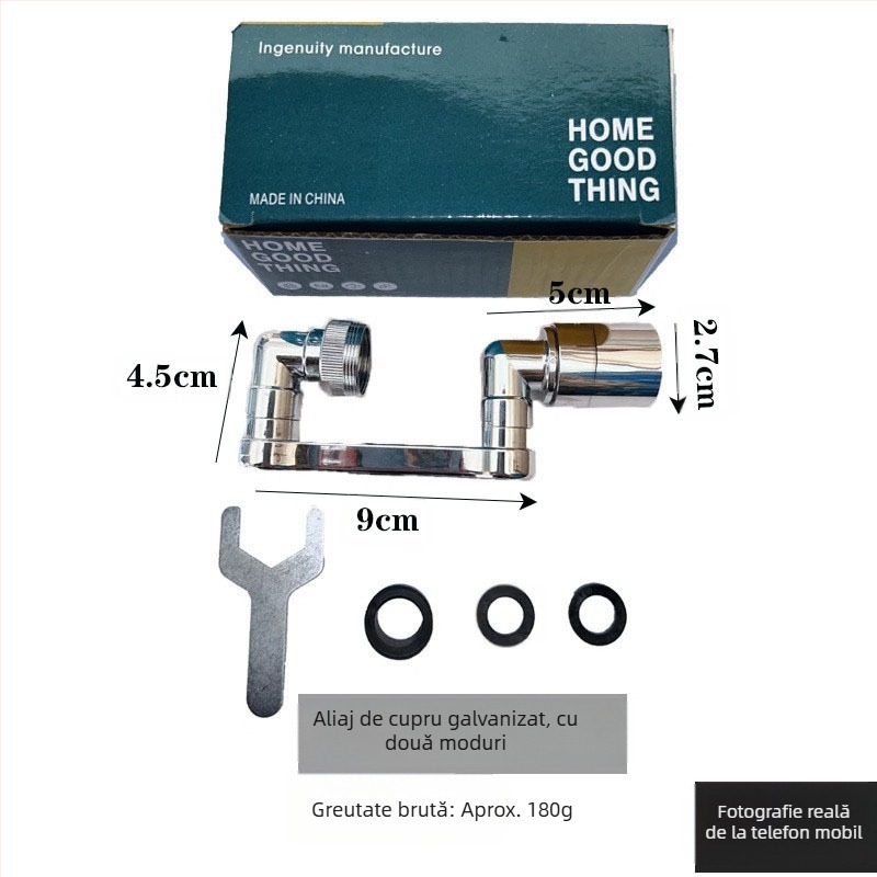 Braț mecanic universal pentru robinet, duză rezistentă la stropire, cu bule, prelungitor prelungit, braț mecanic rotativ la 1080 °