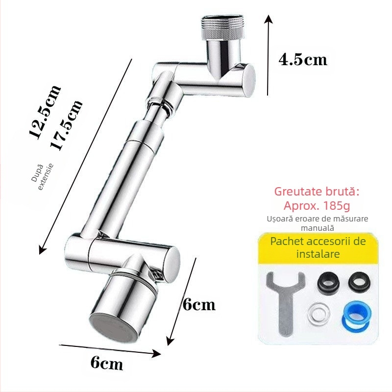 Braț mecanic universal pentru robinet, duză rezistentă la stropire, cu bule, prelungitor prelungit, braț mecanic rotativ la 1080 °