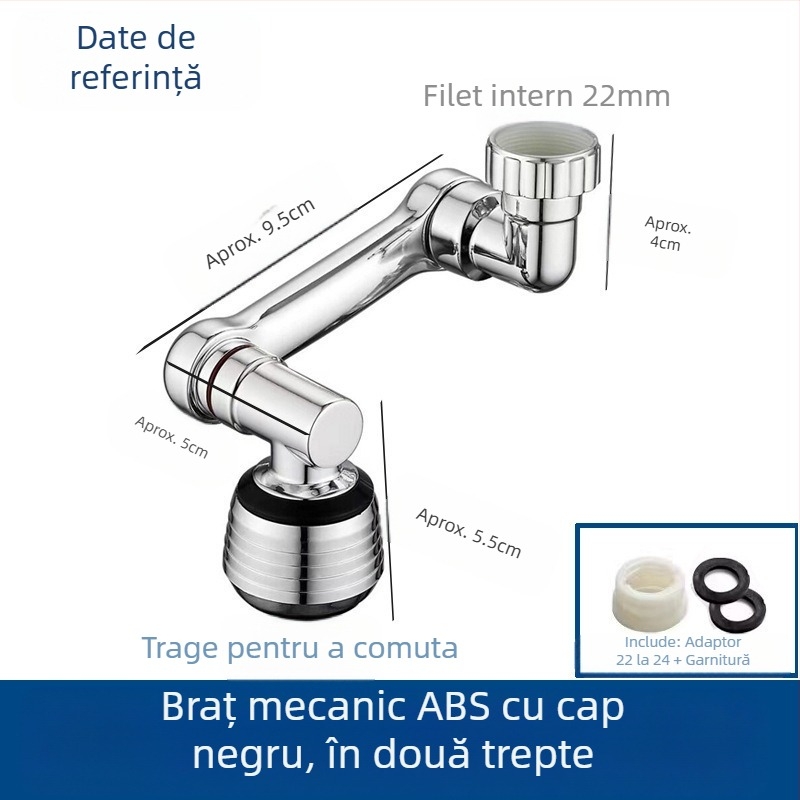 Braț mecanic universal pentru robinet, duză rezistentă la stropire, cu bule, prelungitor prelungit, braț mecanic rotativ la 1080 °