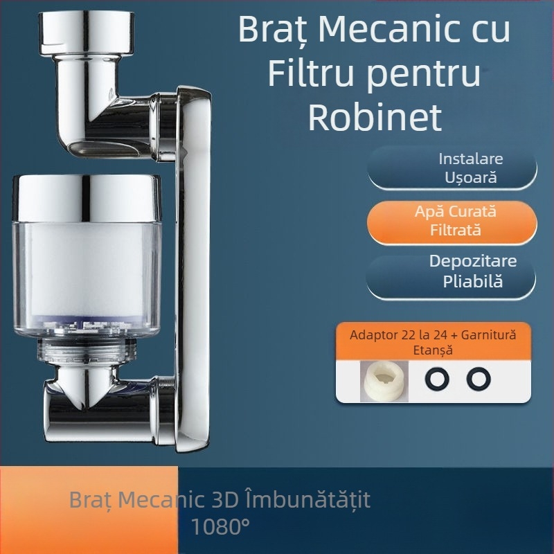 Braț mecanic universal pentru robinet, duză rezistentă la stropire, cu bule, prelungitor prelungit, braț mecanic rotativ la 1080 °