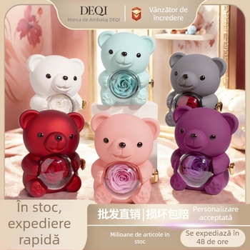 Deqi New Tanabata Ziua Îndrăgostiților îmbrățișând ursuleț rotativ floare eternă cutie cadou inel colier cutie de bijuterii ambalaj bijuterii
