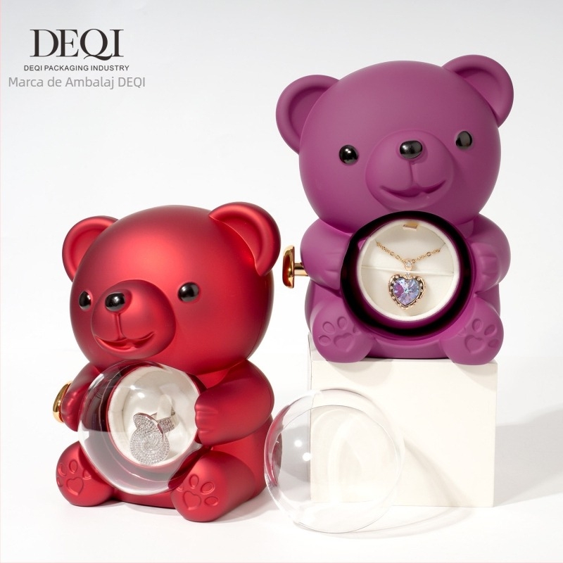 Deqi New Tanabata Ziua Îndrăgostiților îmbrățișând ursuleț rotativ floare eternă cutie cadou inel colier cutie de bijuterii ambalaj bijuterii